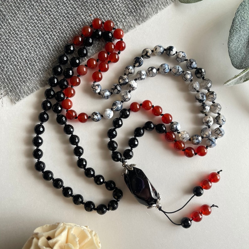 Protection Self Confidence Mala Beads Necklace With Agate Etsy