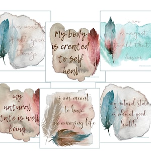 Tarjetas imprimibles de la Ley de Atracción, frases inspiradoras positivas, baraja de cartas de manifestación, afirmaciones de pensamiento positivo, tarjetas para tableros de visión