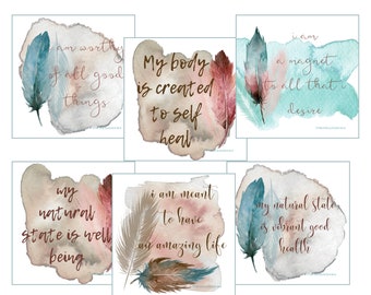 Printable Law of Attraction Cards, Self Love Quotes, Positive Affirmations, Prosperity + Abundance, Manifesting Money Affirmations Gratitude