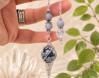 Blue Agate & Aquamarine Dowsing Pendulum: Chakra Energy Healing Crystal (8 inch)
