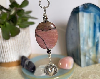 Rhodonite Keychain Charm, Gemstone Keytag, Key Charm, Purse Pendant, Keychain Pendant, Zipper Pull, Gemstone Keyring Pendant Purse Charm