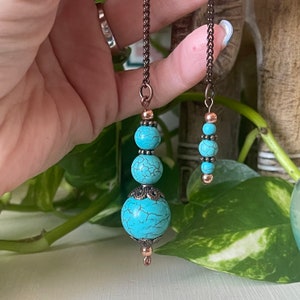 Turquoise Copper Dowsing Pendulum, Gemstone Pendulum, Chakra Crystal Pendulum, Energy Healing Pendulum, Metaphysical Dowsing Yoga Meditation
