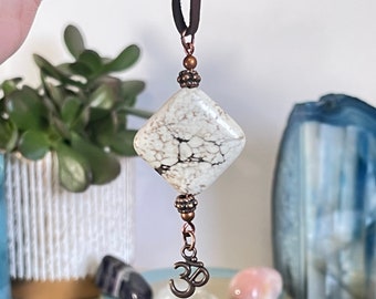 White Turquoise Necklace, Inner Peace Meditation Stone, Copper Necklace, Inner Peace, Wire Wrapped Coral Yoga Meditation True Healing Source