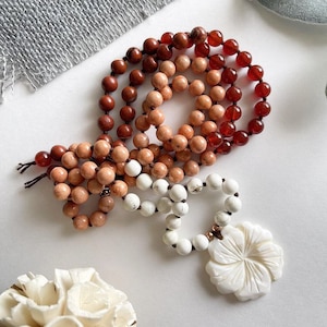 Fertility and Kundalini Carnelian Mala Necklace, 108 Mala Beads for Yoga and Meditation, Spiritual Jewelry, Chakra Necklace