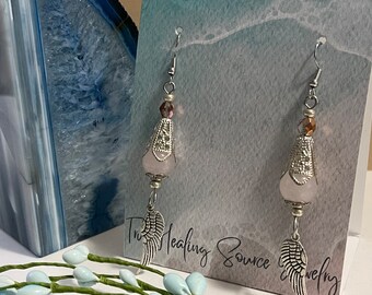 Rose Quartz Angel Wings Earrings