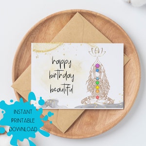 Printable Birthday Card, Instant Download Happy Birthday Beautiful Card, Digital Download, Spiritual Meditation Yoga Birthday Card for Her