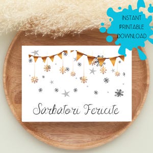 Biglietto di auguri Sărbători Fericite stampabile con download digitale, biglietto di auguri rumeno di buone feste, biglietto di Natale con download digitale, biglietto di Natale fai da te in PDF