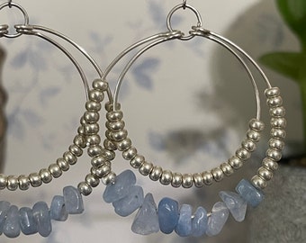 Extra Large Aquamarine Hoop Earrings