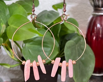 Large Hoop Earrings, Pink Opal Earrings, Copper Hoop Earrings, Yoga Earrings, Energy Healing, Boho Earrings, Rustic Earrings, Navajo Style