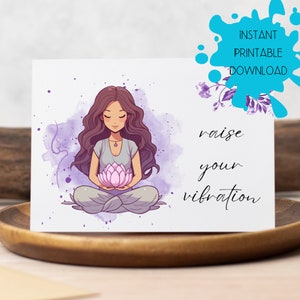 Tarjeta "Eleva tu Vibración" imprimible, tarjeta de vibras positivas de descarga instantánea, descarga digital, tarjeta de meditación y yoga, tarjeta de la Ley de Atracción.