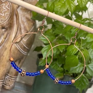 Large Hoop Earrings, Copper Hoop Earrings, Stone Hoop Earrings, Boho Earrings, Hippie Style Earrings, Bohemian Earrings, Chakra Healing
