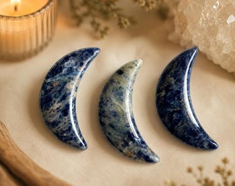 Sodalite Crescent Moon Crystal for Self-Trust, Self-Expression and Authentic Self, Third Eye and Throat Chakra Crystal
