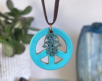 Peace Sign Necklace, Hamsa Hand Necklace, Protection Necklace, Copper Necklace, Inner Peace, Wire Wrapped Coral, Yoga Meditation