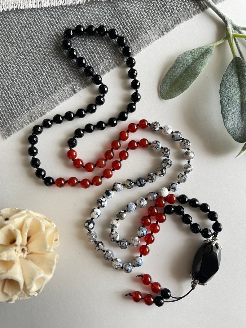 Protection Self Confidence Mala Beads Necklace With Agate Etsy