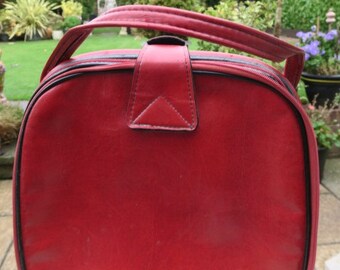 Red Vinyl Overnight Bag Vanity Case 1970s