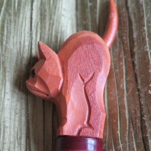 Carved Wood Scared Cat Bottle Stopper Black Forest style