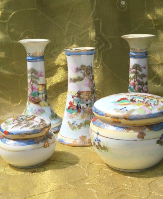 Art Deco Noritake Dressing Table Set Candlesticks Hat Pin Etsy