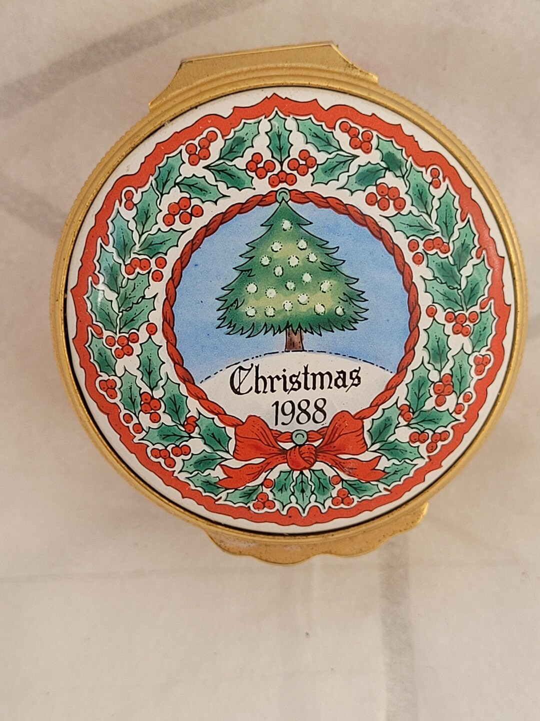 Halcyon Days Christmas 1988 Trinket Box Holly and Xmas Tree - Etsy