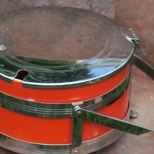 Drum Shaped Preserve / Jam Dish Ceramic and Chrome