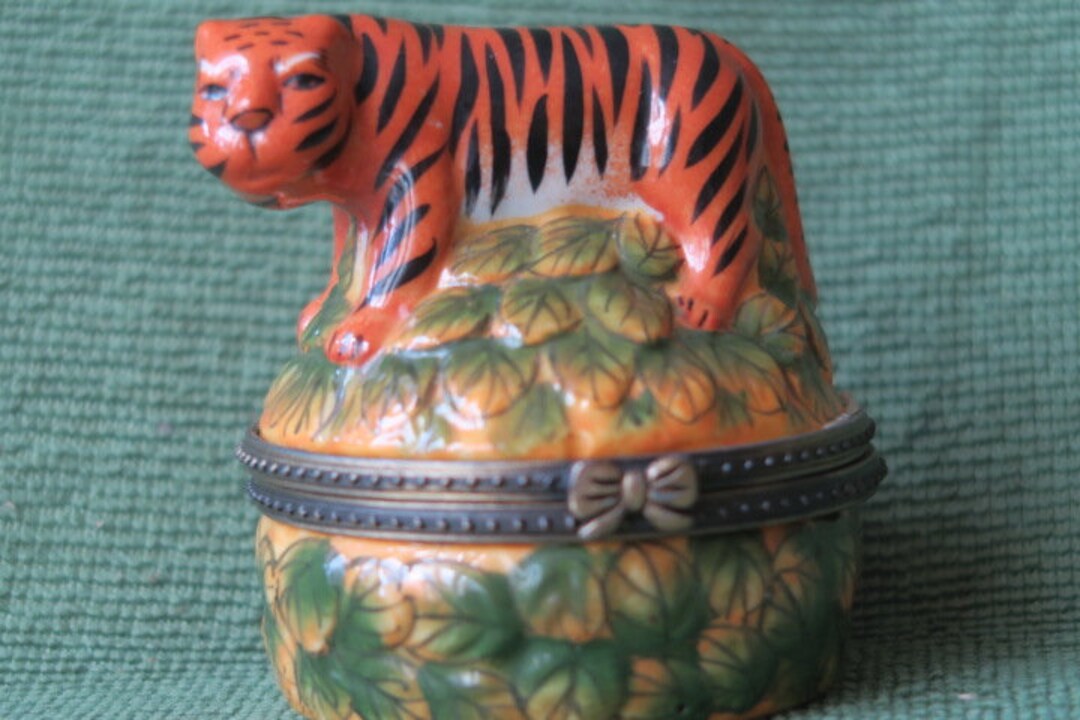Large Limoges Style Figural Tiger Trinket Box Etsy