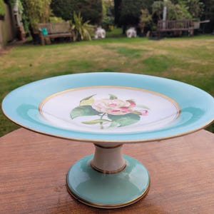 Antique Footed Cake Stand Compote Tazza hand painted Flowers Alfred Pearson