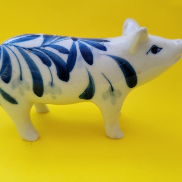 Blue And White Pig ,hand Painted Porcelain