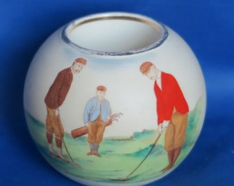 c1910 Carlton Ware &quot;W&R&quot; Match Stick Holder with Golfing Scene