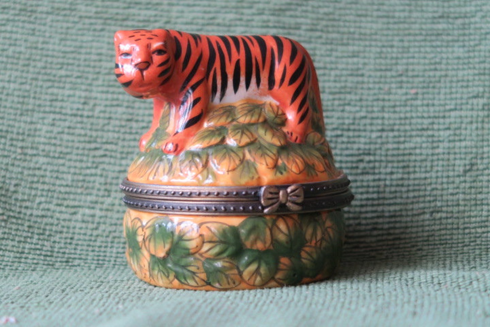 Large Limoges Style Figural Tiger Trinket Box Etsy