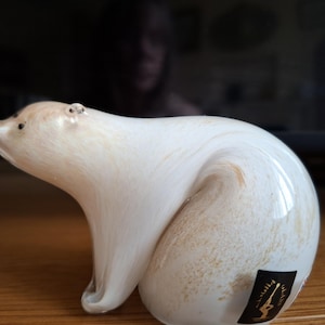 Art Glass Polar Bear Sculpture Vintage William Langham Hand Blown ~  1970&#39;s