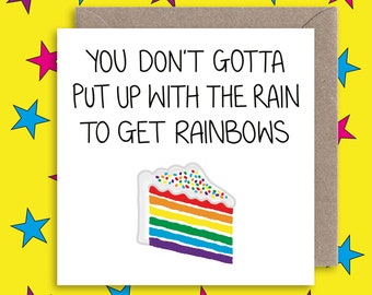 Cute Rainbow Cake Card ∙ Funny Dolly Parton Rainbow & Rain Quote ∙ Anxiety ∙ Birthday ∙ Congratulations ∙ Appreciation ∙ Mental Health Card