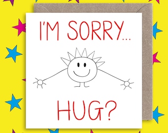 Cute I'm Sorry Hug Greeting Card ∙ Get Well ∙ Apology ∙ Condolence ∙ Sympathy ∙ Anxiety ∙ Mental Health Card