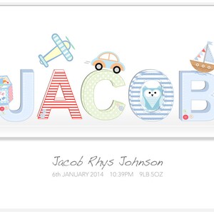 Personalised 'Name on the Shelf' Children's Alphabet Name Wall Art Birth Print
