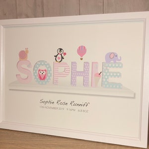 Personalised 'Name on the Shelf' Children's Alphabet Name Wall Art Birth Print