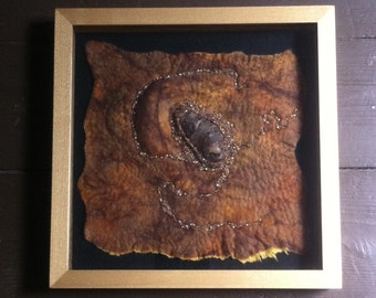 Tideline no.3 - Hand felted picture, with beads and driftwood