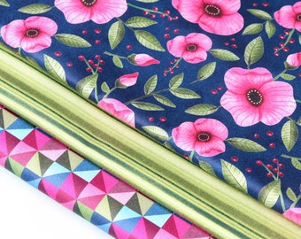 Set of 3 matching fabrics, 100% cotton SATIN fabrics, exclusive digital prints designed by CrisDeMarchi Atelier