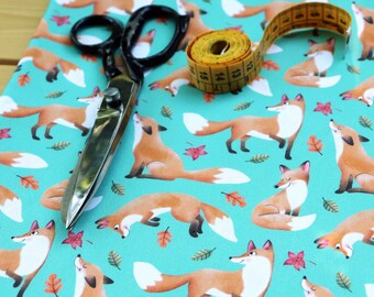 Original fabric with digital print on 100% cotton, fox pattern designed by Crisdemarchi Atelier.