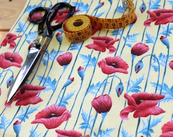 Original fabric with digital print on 100% cotton, poppies pattern designed by Crisdemarchi Atelier.