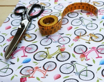 Original fabric with digital print on 100% cotton, bicyicle pattern designed by Crisdemarchi Atelier.