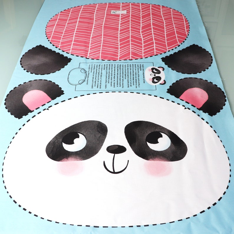 I Paffutelli fabric panel, PANDA cushion to sew and stuff, DIY, creative sewing, 100% cotton SATIN fabric image 2