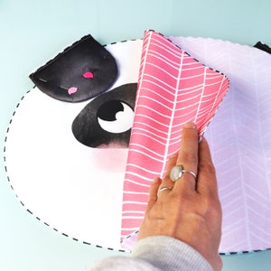 I Paffutelli fabric panel, PANDA cushion to sew and stuff, DIY, creative sewing, 100% cotton SATIN fabric image 5
