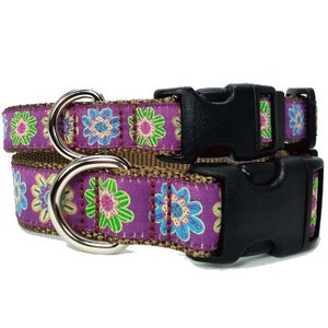 Wildflower Purple Jacquard Adjustable Dog Collar / X-Small, Small, Medium, Large, X-Large / Made in Japan