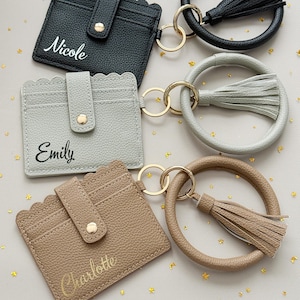 Cartera con llavero, llavero de pulsera, cartera minimalista, llavero de cuero, llavero tipo brazalete, tarjetero, regalo personalizado para ella
