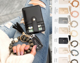 Personalized Wristlet Wallet, Boho Key Ring, Key Chain Wristlet, Key Card Holder, Wrist Purse, Key Ring Bangle, Personalized Gifts