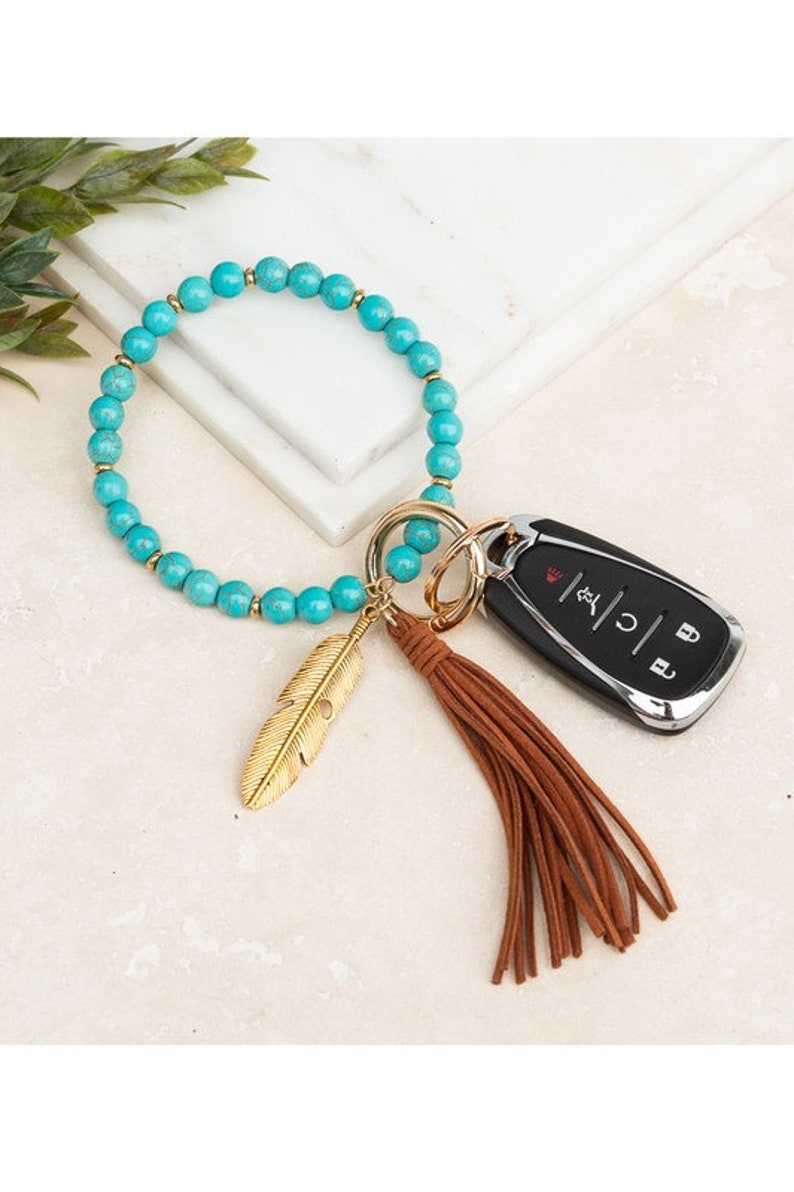 Key Chain Bracelet Boho Stone Key Ring Key Chain Wristlet Etsy