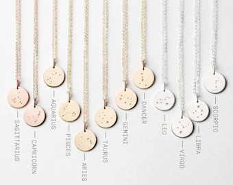 Zodiac Constellation Necklace - Astrology Sign - Disc Coin Pendant Necklace Stainless Steel - Christmas Gifts For Her