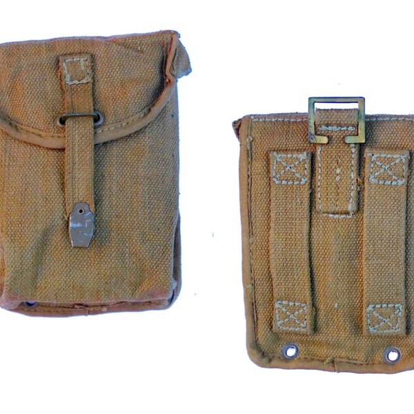 Large Showerproof Khaki Canvas Ammo Pouch - To Fit Belt & Webbing Ex-Army Cartridge Bag