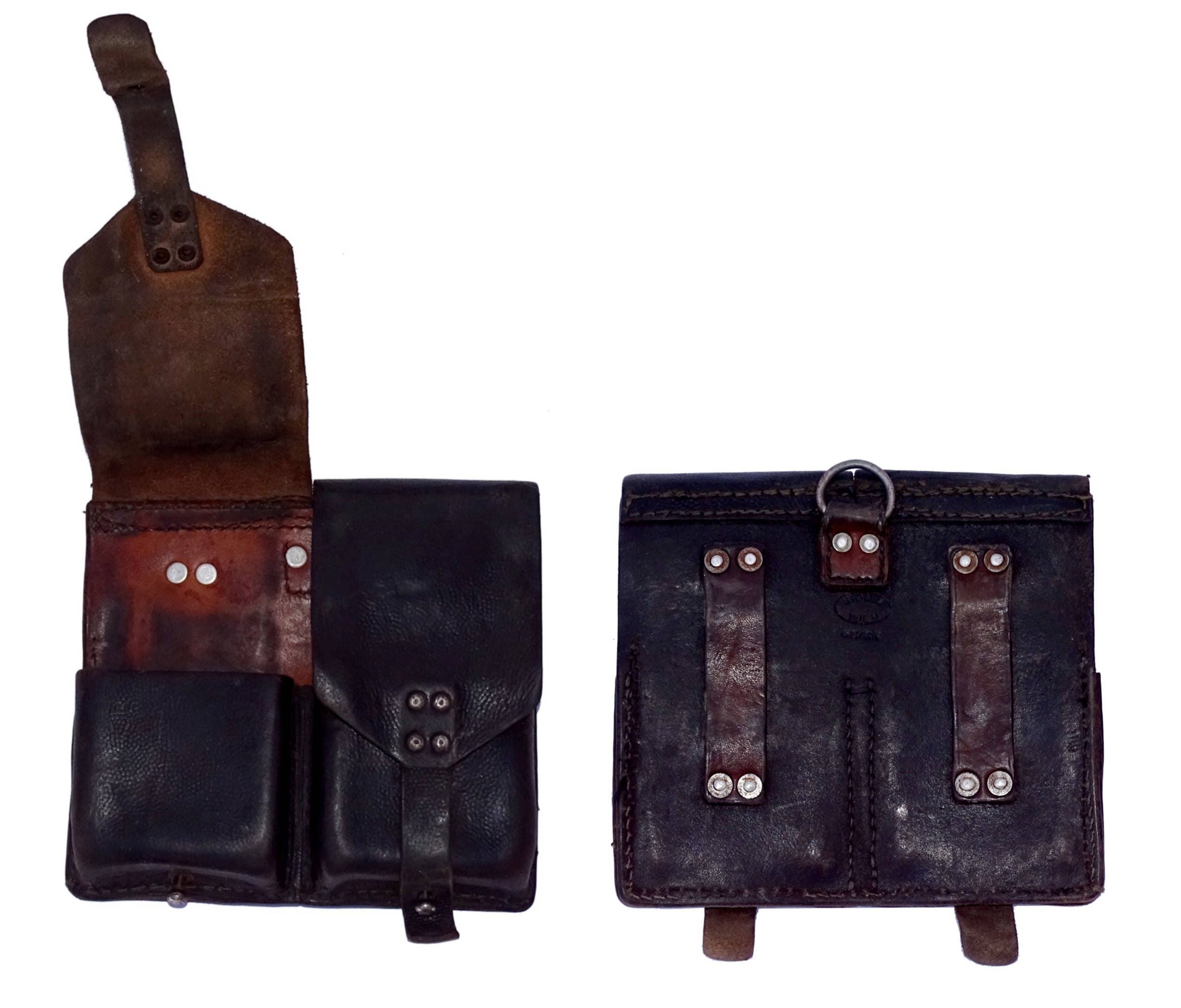 Black Leather Double Belt Pouch Austrian Army 1950s/60s G3