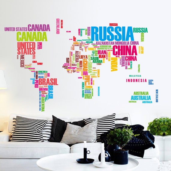 Corlorful Large English Letters Map Of World Wall Decals Hong Kong - Wall Sticker Letters Large Corlorful Large English Letters Map Of World Wall Decals Hong Kong - Wall Sticker Letters Large