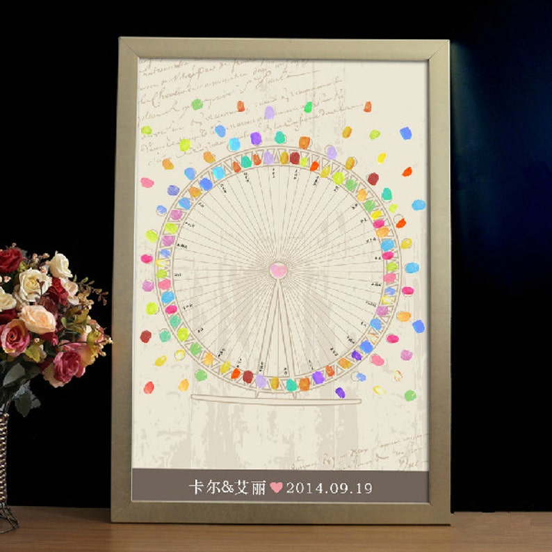 Ferris wheel Wedding Guest Book wedding tree Fingerprint Guest Book Fingerprint tree Thumbprint Poster Wedding Poster hand sketched tree