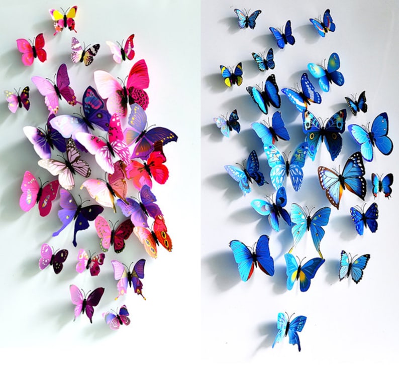 Mixed size blue Stereoscopic Butterflies wall sticker set of 24 pcs butterflies,various sizes 3D butterflies wall decal